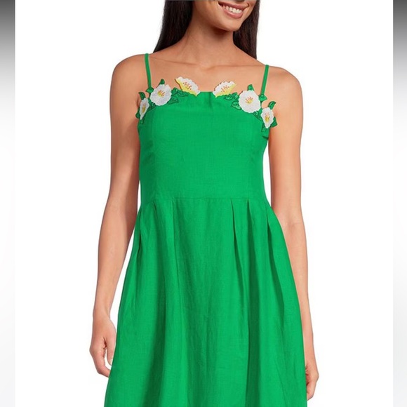 NWT Fanm Mon Citron White Full Bloom Rose Embroidered Detail Linen Midi Dress - Picture 7 of 9